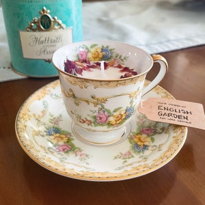 Teacup Candle,Bridal Shower Tea Party Favors, Tea cup and saucer, Cottage Core decor, Bridal shower gift for guest, Bridgerton Coquette image 9