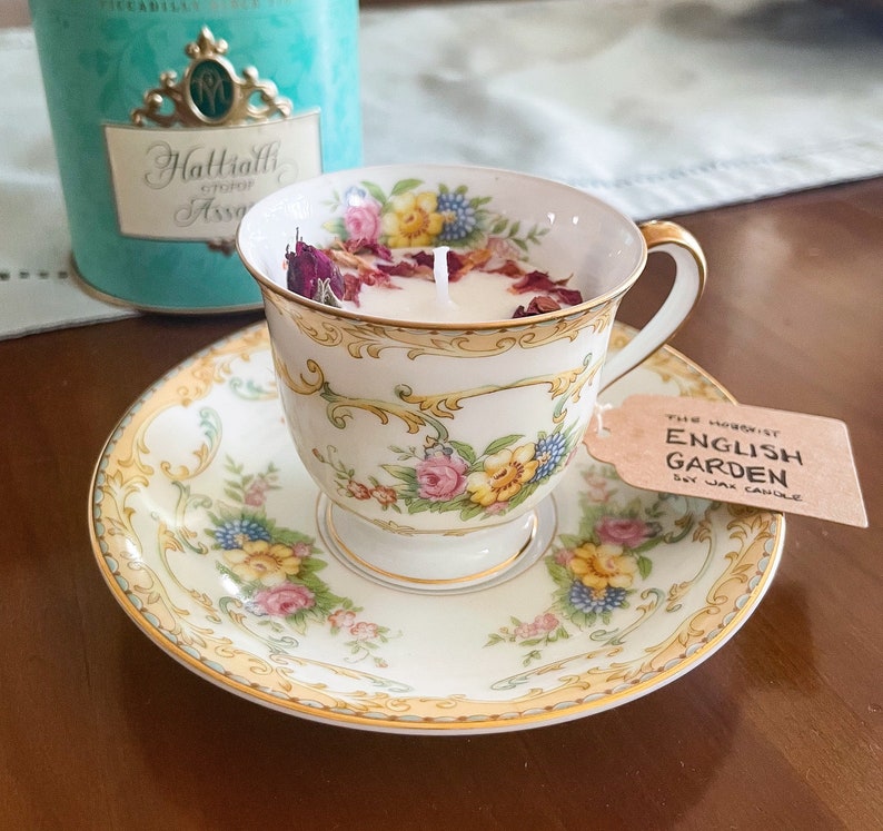 Teacup Candle,Bridal Shower Tea Party Favors, Tea cup and saucer, Cottage Core decor, Bridal shower gift for guest, Bridgerton Coquette image 9