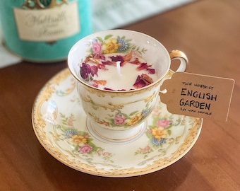 Teacup Candle,Bridal Shower Tea Party Favors, Tea cup and saucer, Cottage Core decor, Bridal shower gift for guest, Bridgerton Coquette