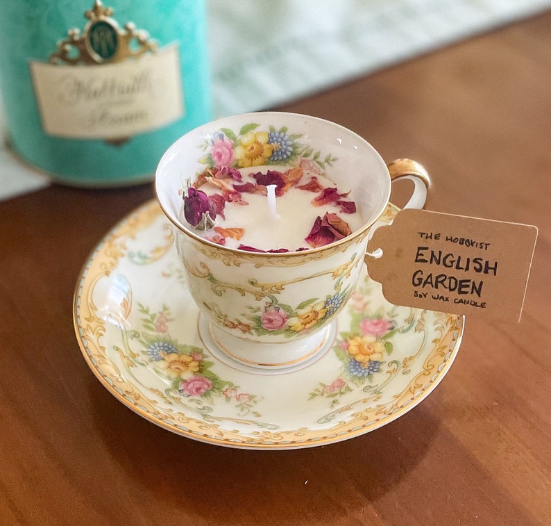 Teacup Candle,Bridal Shower Tea Party Favors, Tea cup and saucer, Cottage Core decor, Bridal shower gift for guest, Bridgerton Coquette image 1