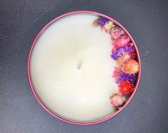 Dried Flower Candle, Rose Scented Candle, Flower Candle, Flower Decorated Candle, Rose Candle