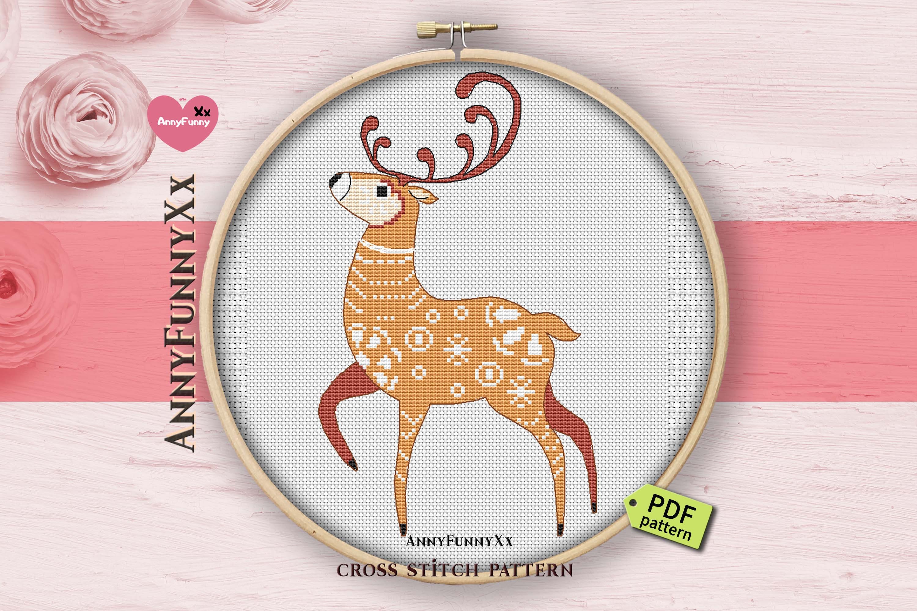 Swedish folk art cross stitch pattern PDF Deer cross stitch | Etsy