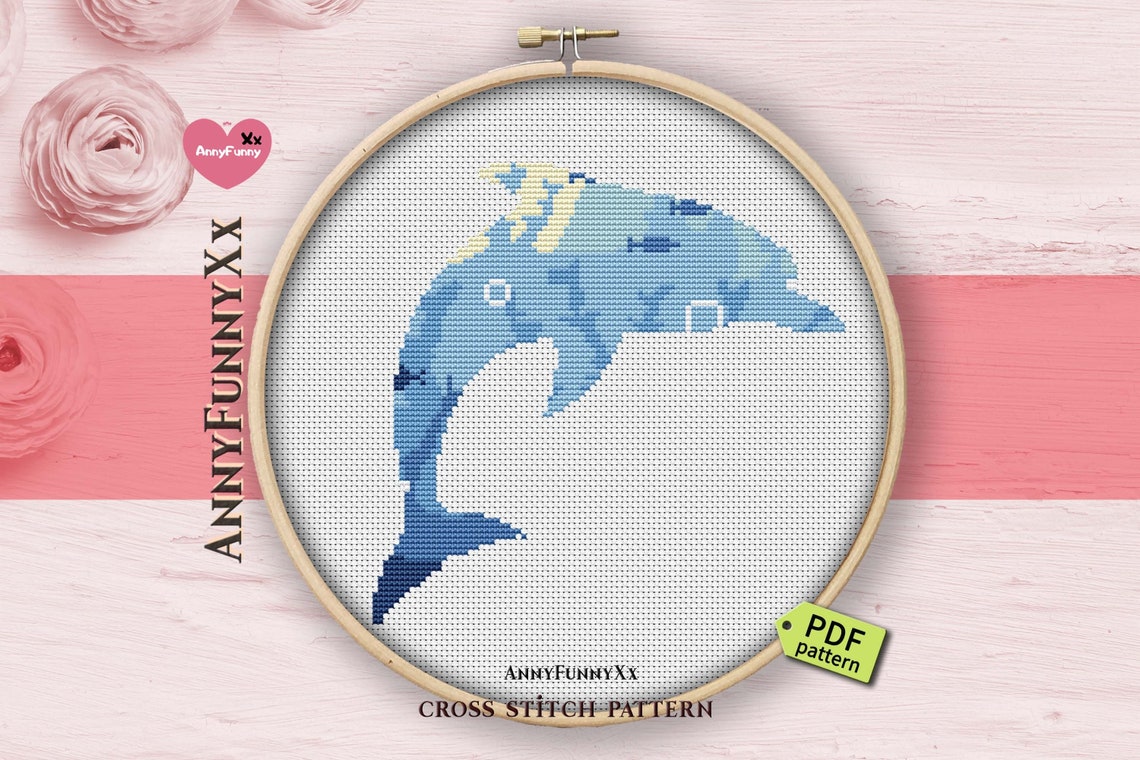 Dolphin cross stitch pattern PDF Silhouette embroidery design | Etsy