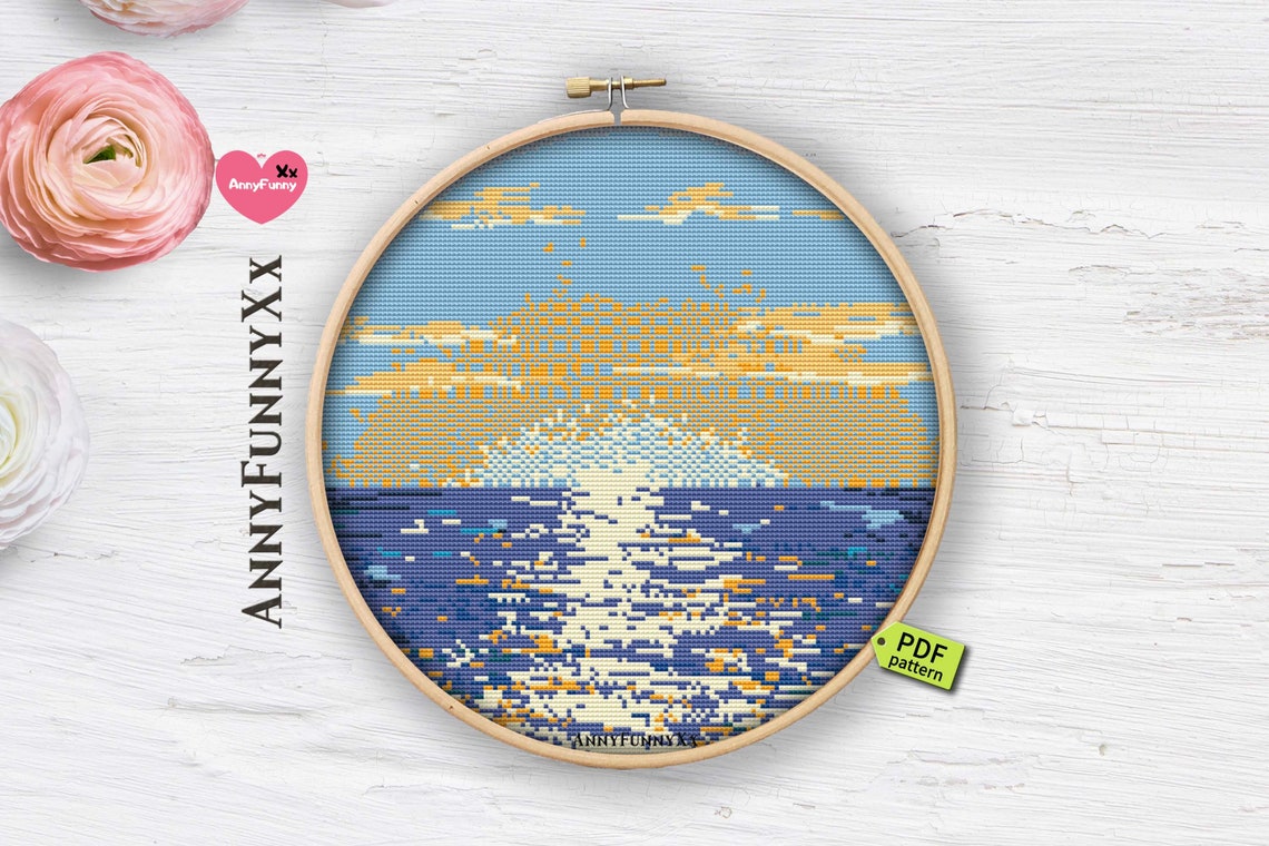 Sunrise cross stitch patterns nature landscape | Etsy