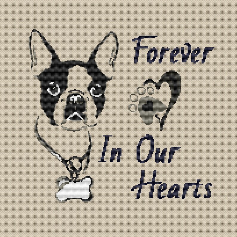 Pet memorial cross stitch pattern Boston Terrier Etsy