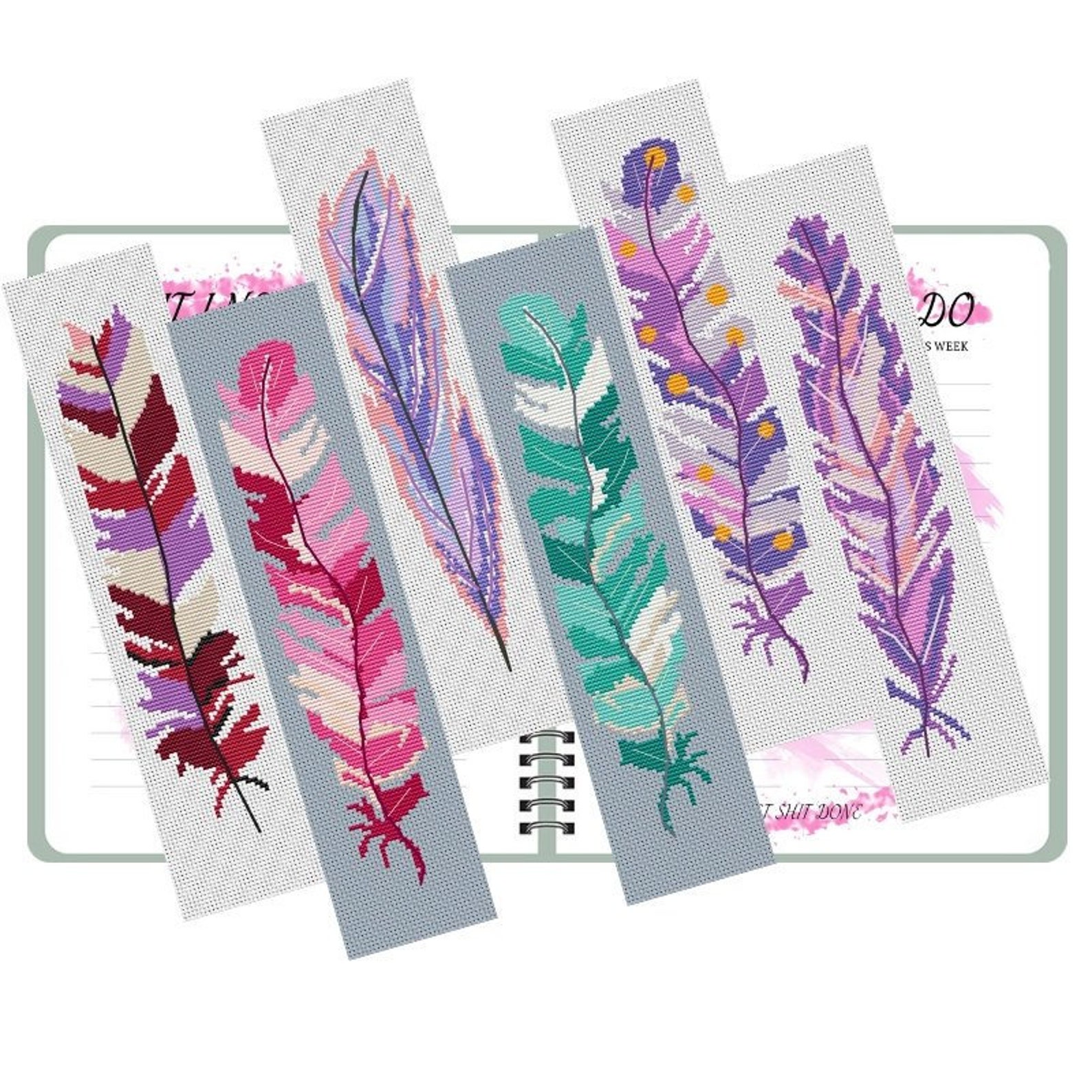 SPECIAL OFFERS Set of 6 Feather Bookmark Cross Stitch Pattern Etsy