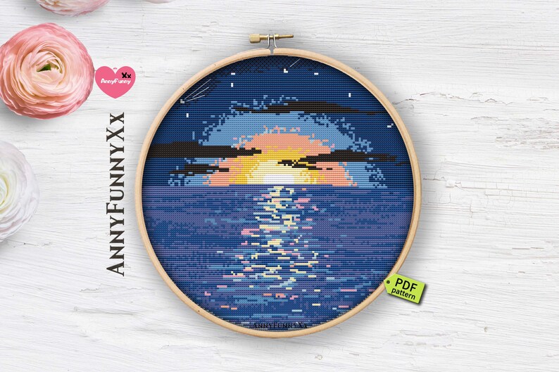 Sunrise cross stitch patterns PDF Nature Xstitch Sunset | Etsy