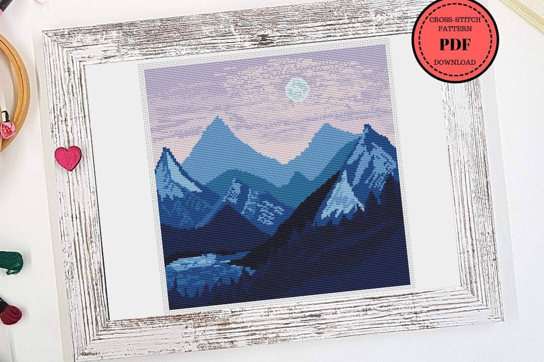 Mountain cross stitch patterns PDF Color block Xstitch | Etsy