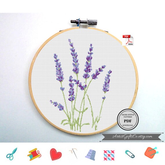 Flowers Cross Stitch Pattern Lavender Floral Nature instant download!