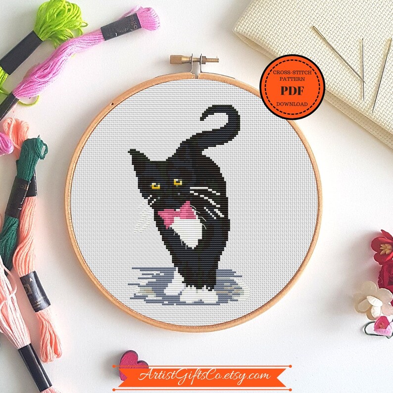Black Cat Cross Stitch Pattern PDF Etsy