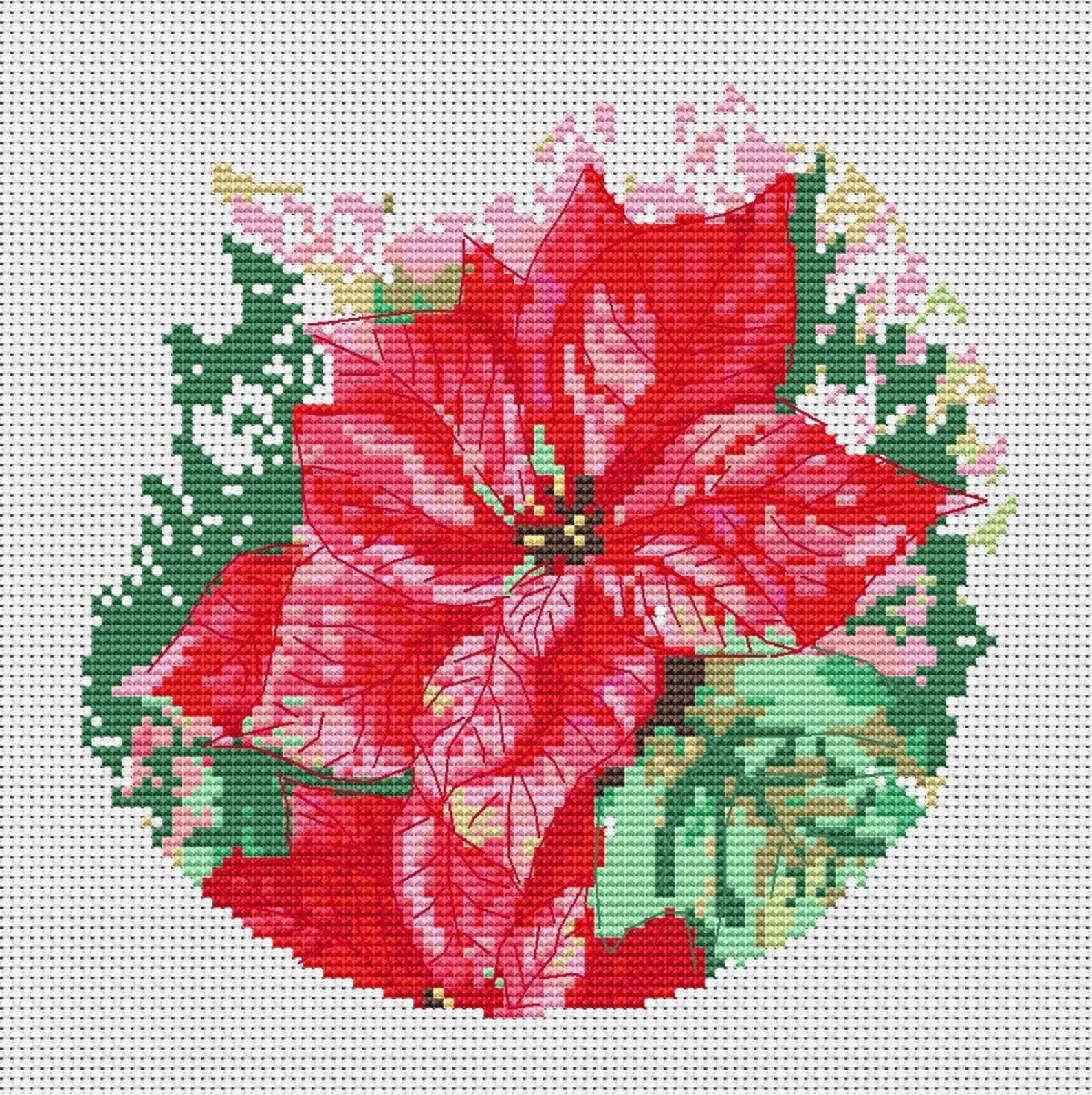 Poinsettia cross stitch pattern PDF | Etsy