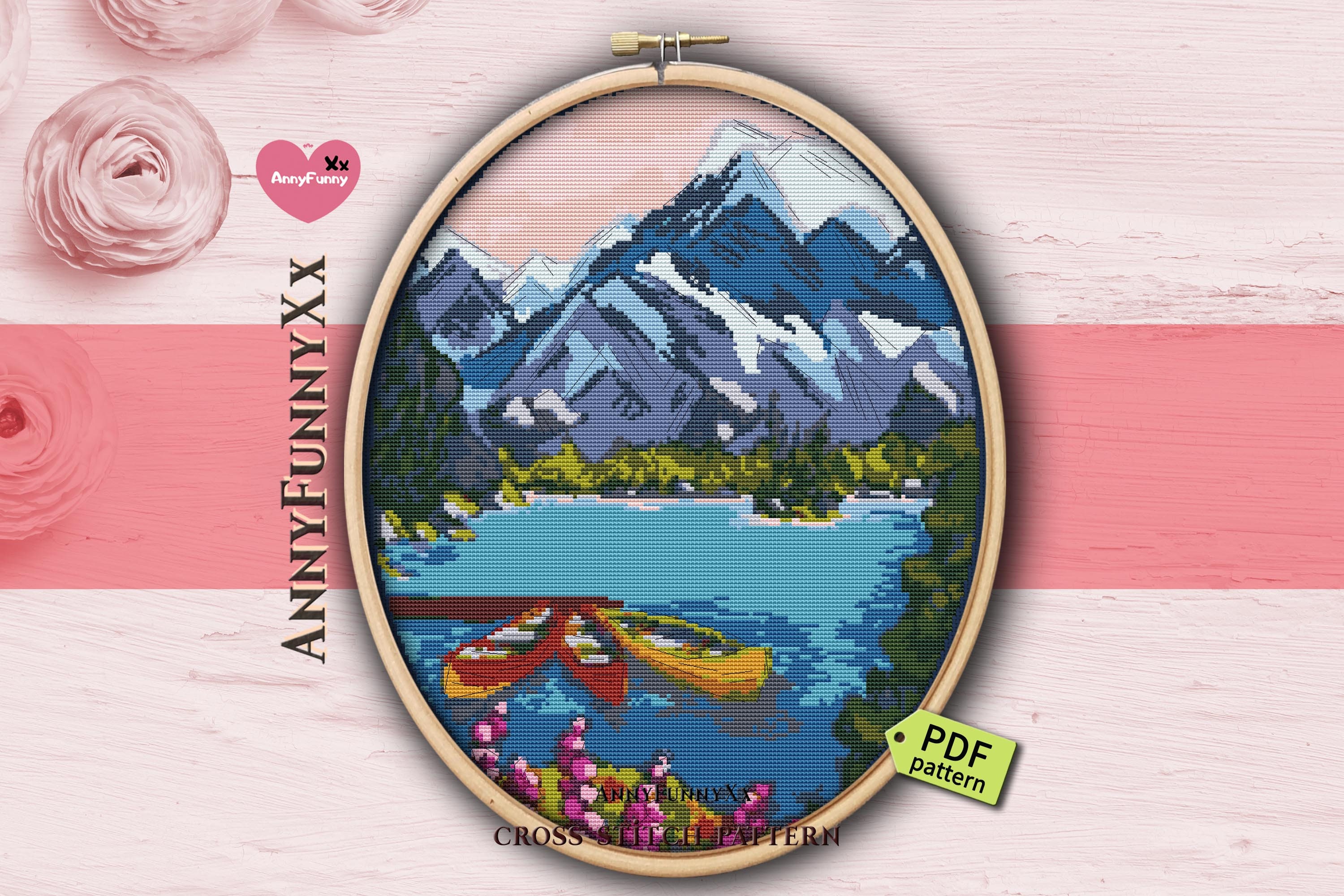 Lake cross stitch pattern PDF National Park Mountain Etsy