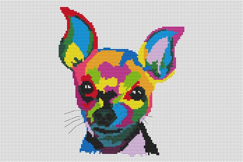 Chihuahua cross stitch pattern Dog Pop art Prague ratter Etsy