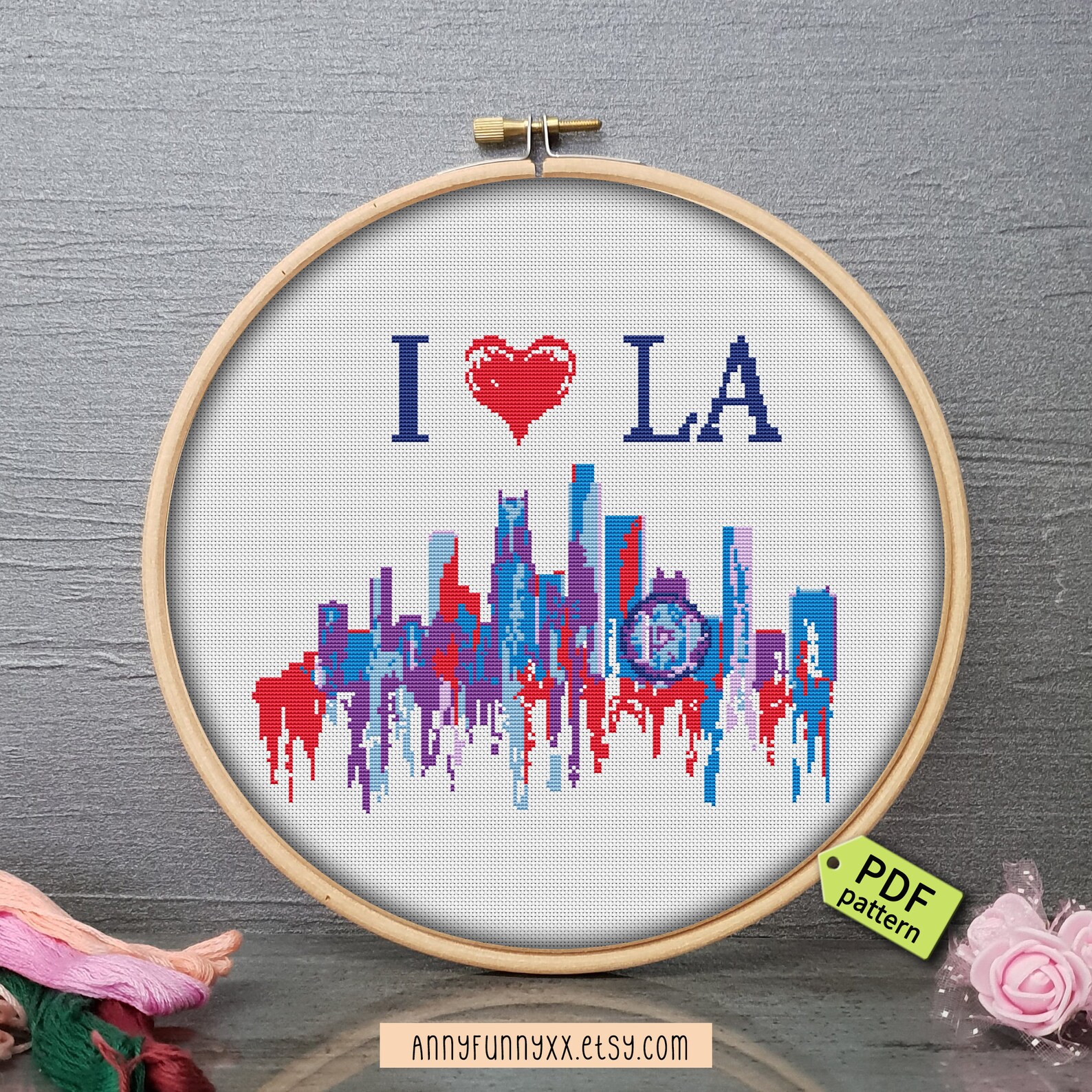 Los Angeles Cross Stitch Pattern California Needlepoint Etsy