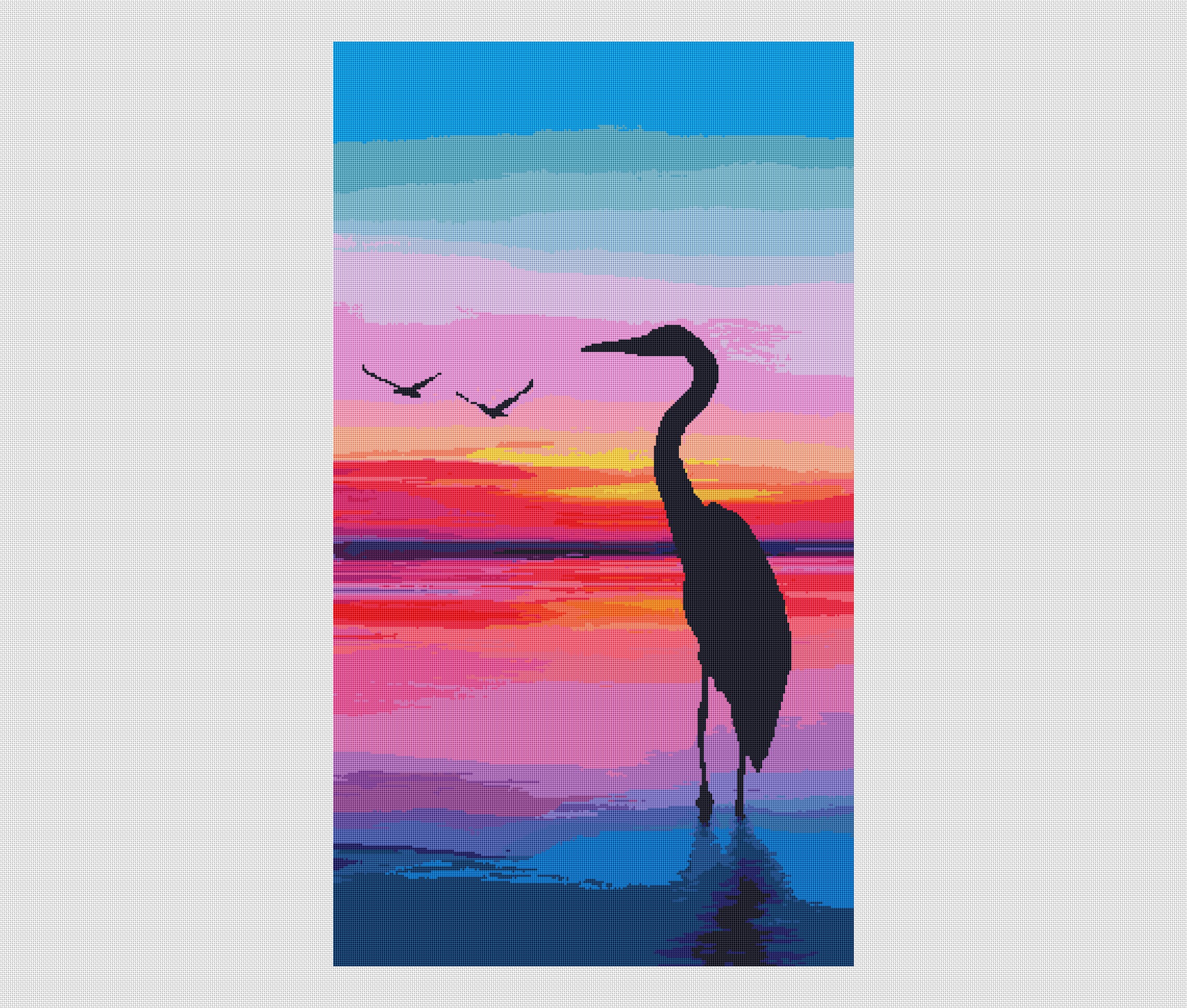 Nature Cross Stitch Sunset Bird Cross Stitch Embroidery PDF | Etsy