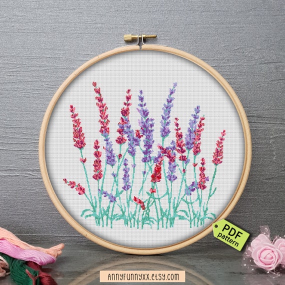 Flowers Cross Stitch Pattern Pdf Lavender Floral Cross Stitch Beautiful Gift Purple Lavender Lilacs Flowers Cross Stitch Lavender Pattern - 