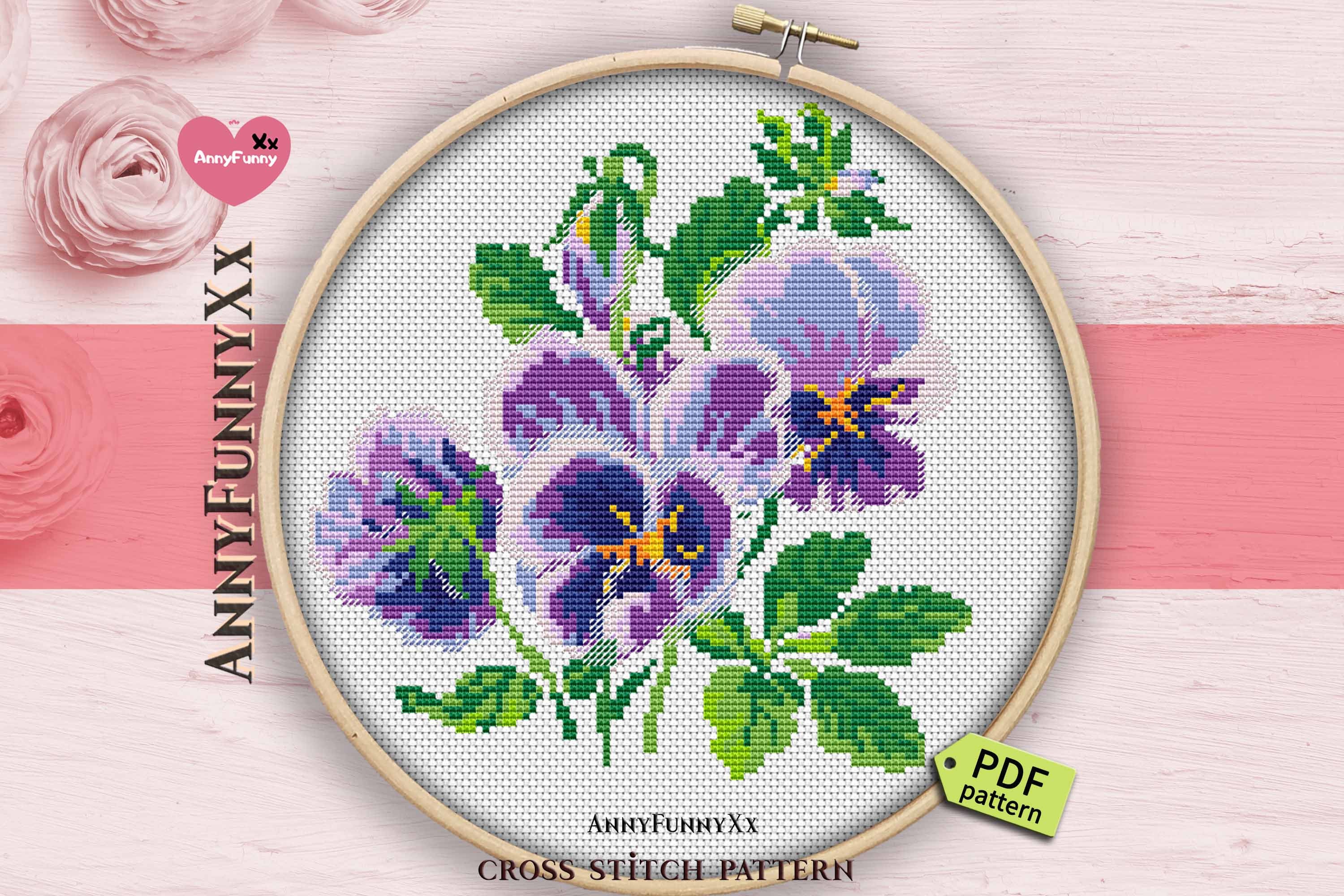Pansy cross stitch pattern pdf Counted embroidery design Etsy