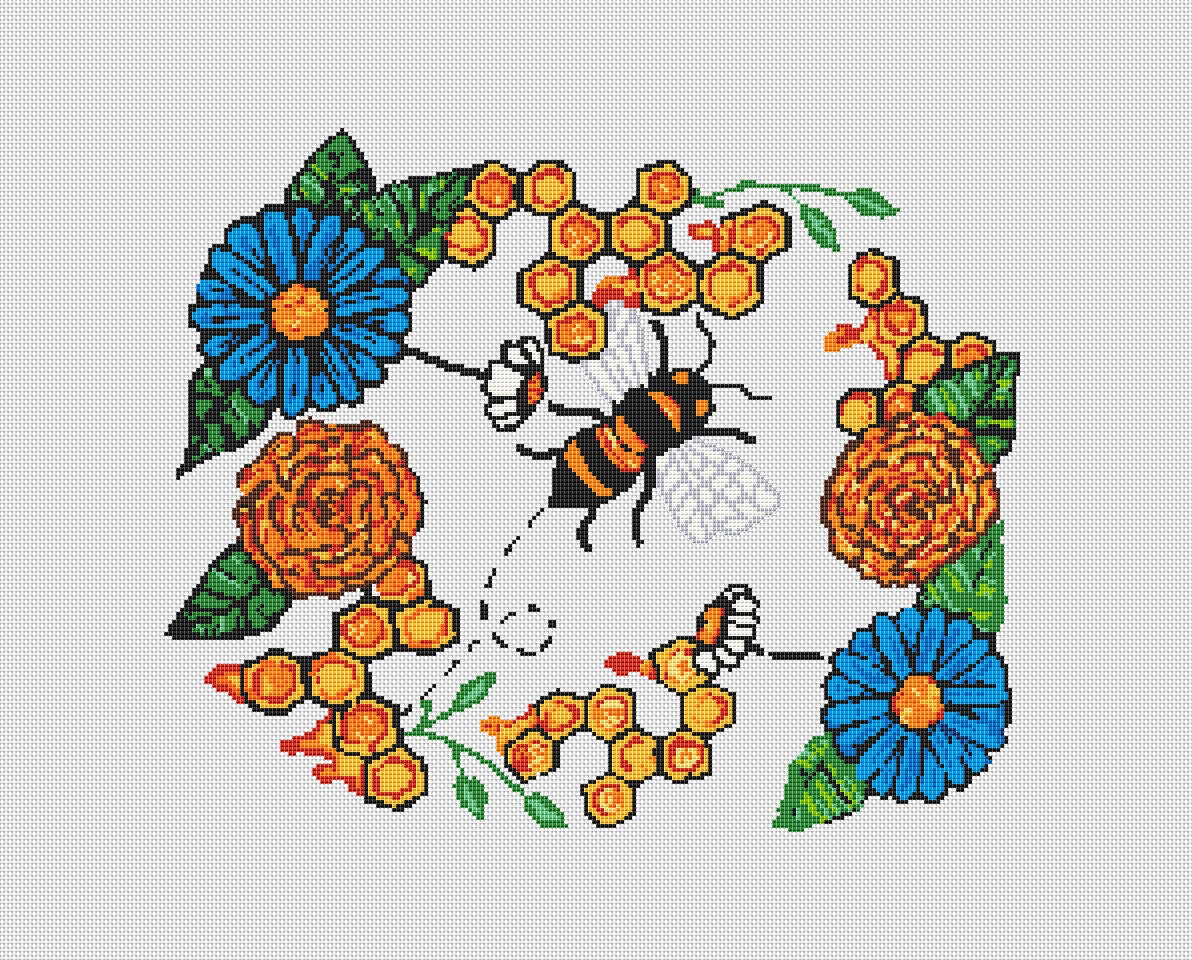 Honey Bee cross stitch pattern PDF Xstitch Queen bee | Etsy
