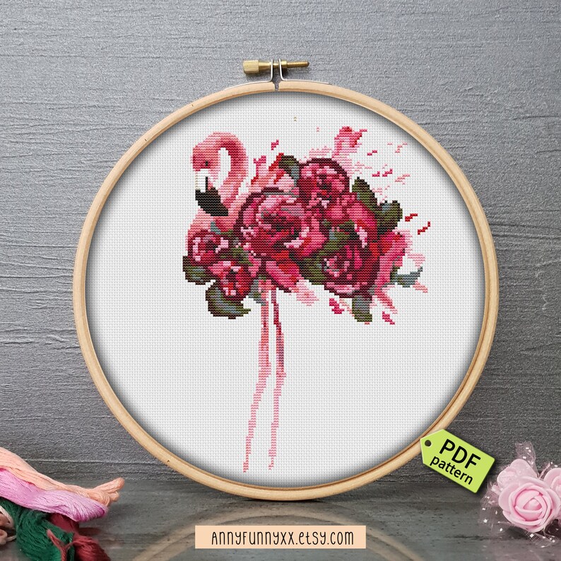 Floral Flamingo Pink Flamingo Cross Stitch Pattern Pdf Art Collectibles Fiber Arts Kromasol Com