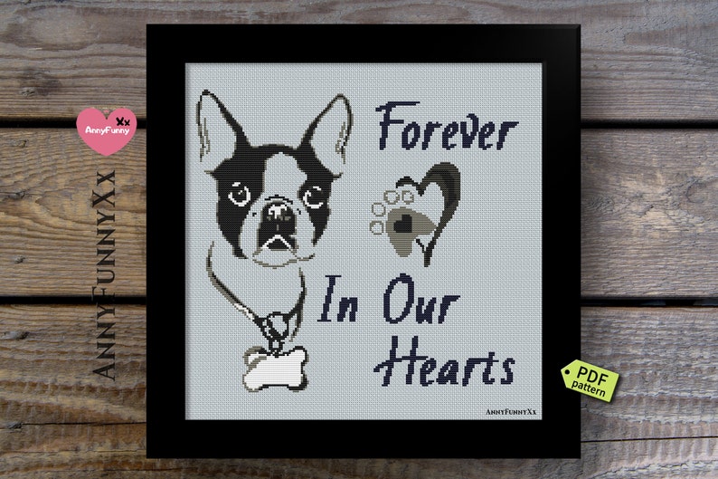 Pet memorial cross stitch pattern Boston Terrier Etsy