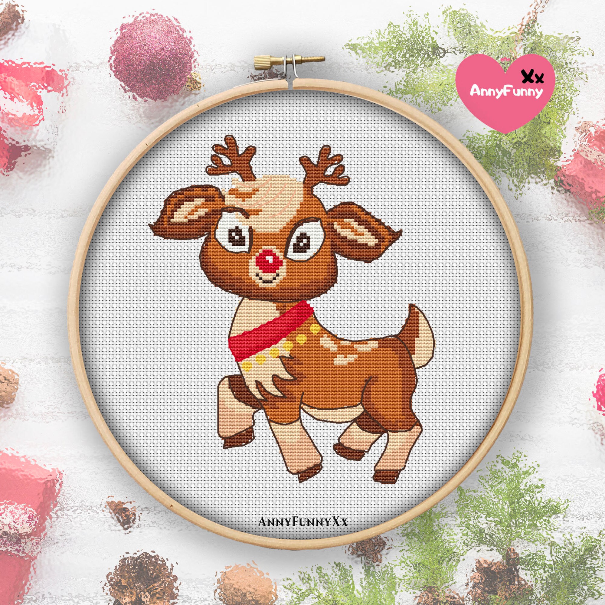 Rudolph the red nosed reindeer Cross stitch pattern Christmas Etsy