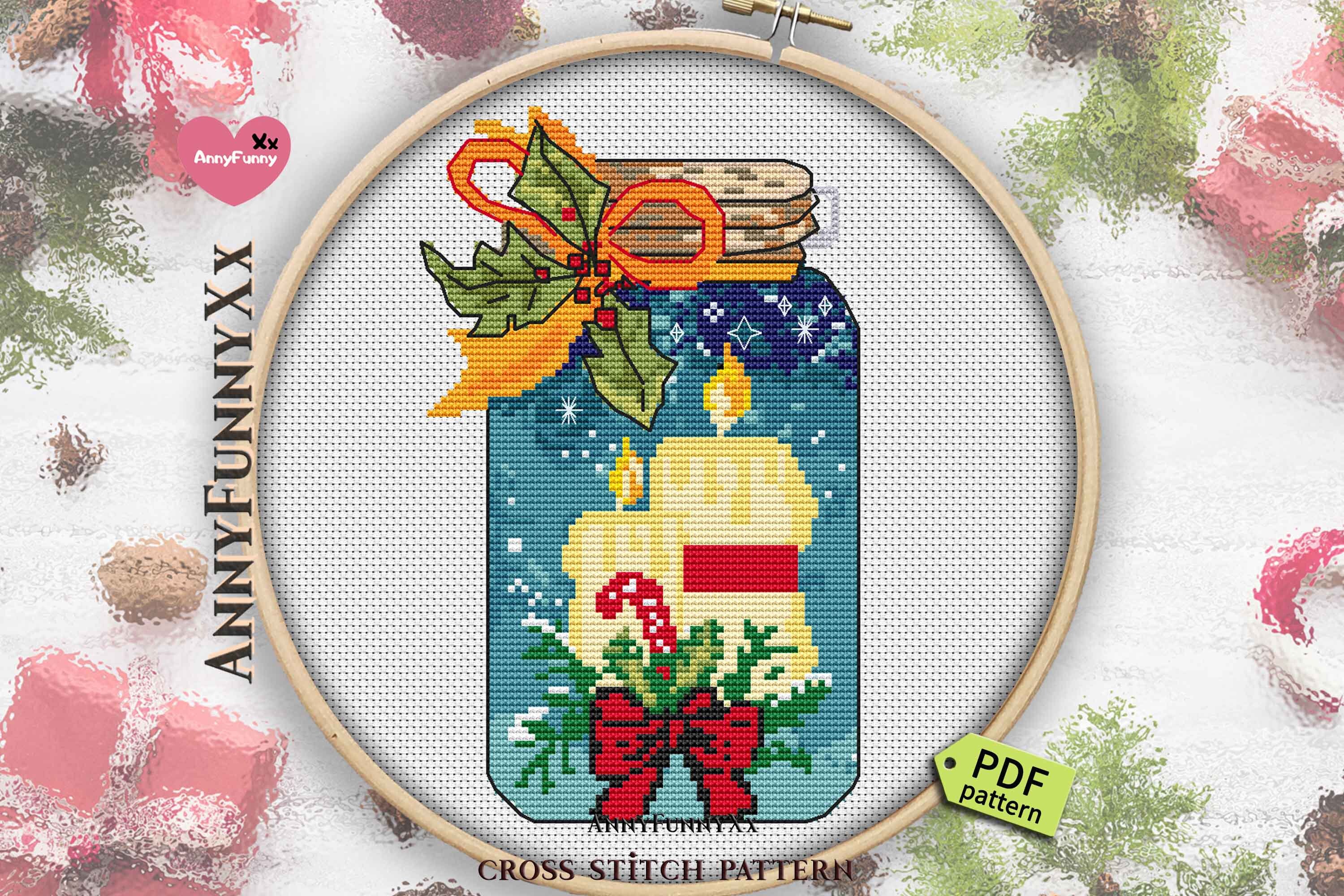 Christmas candle cross stitch patterns Mason jar Counted cross Etsy