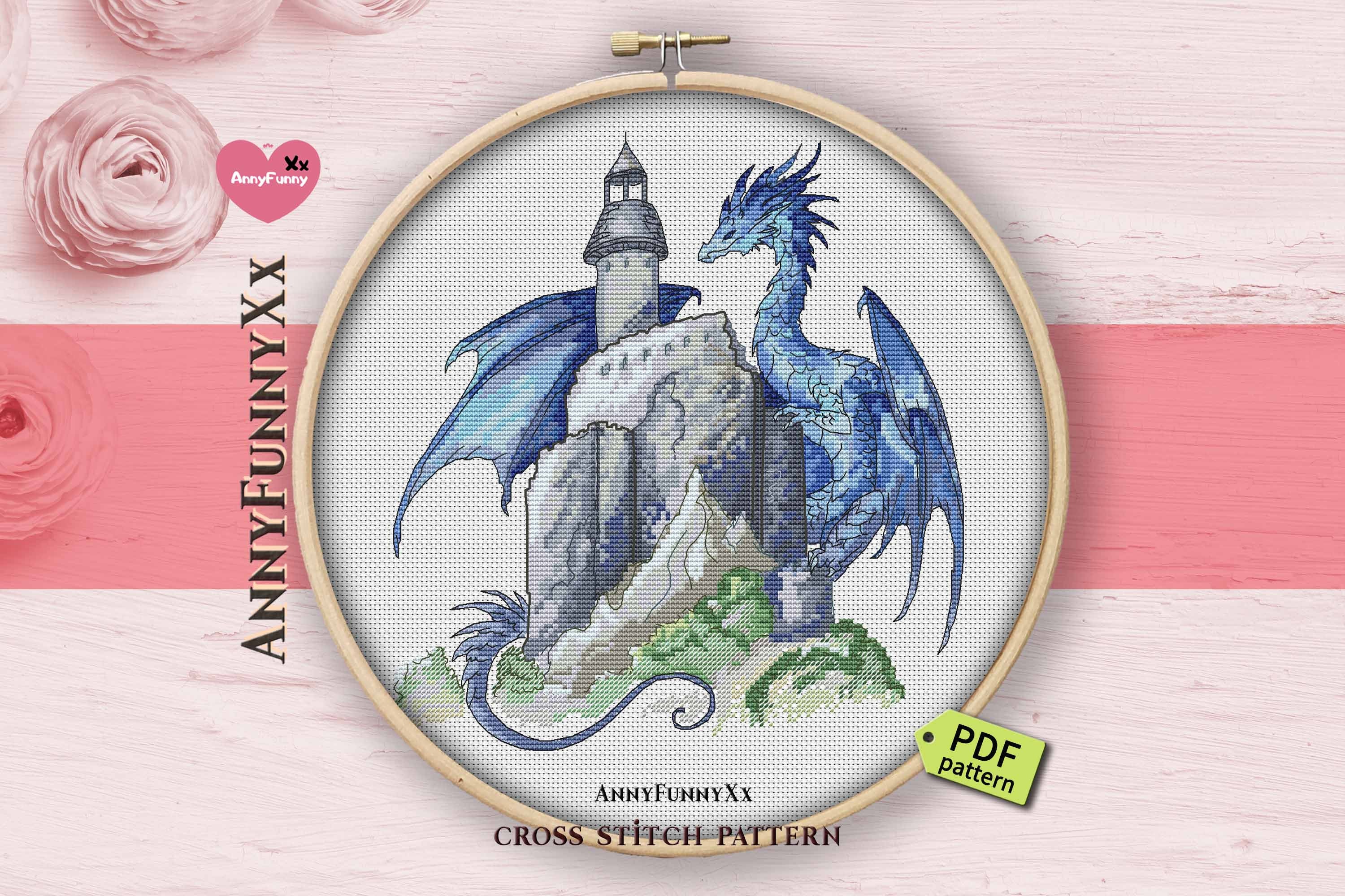 Blue Dragon Castle Cross Stitch Pattern PDF Dragons Fantasy Etsy
