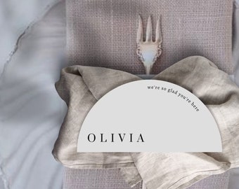 Printed Place Cards,Half Circle Cards Wedding,Place Cards,Taco Shaped,Bridal Shower Place Cards, Christening,Baptism Semi Circle Place Cards