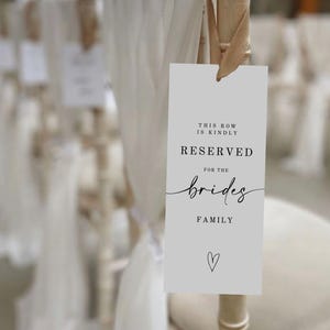 Printed reserved wedding seating tags, wedding ceremony reserved seating tag, minimalist name tags, chair tags, wedding tags