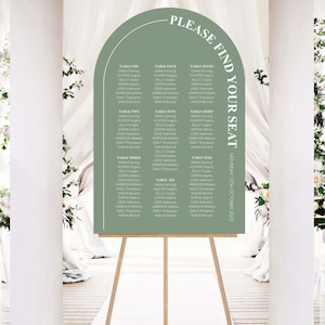 Arch Seating Chart Printed Minimalist, PERSONALISED AND PRINTED Modern Wedding Welcome Sign, Find Your Seat, Engagement Entrance Sign,