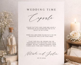 結婚式のタイムカプセルサインテンプレート、夫婦へのメッセージ、結婚記念日のメッセージ。すぐにダウンロード可能、100%編集可能なCanvaテンプレート