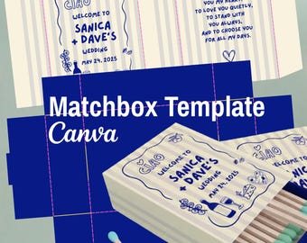 Canvaマッチ箱テンプレート、編集可能な結婚式用ギフトボックス、印刷可能なマッチ箱スリーブ、ブライダルシャワーパーティーギフト、デジタルダウンロード