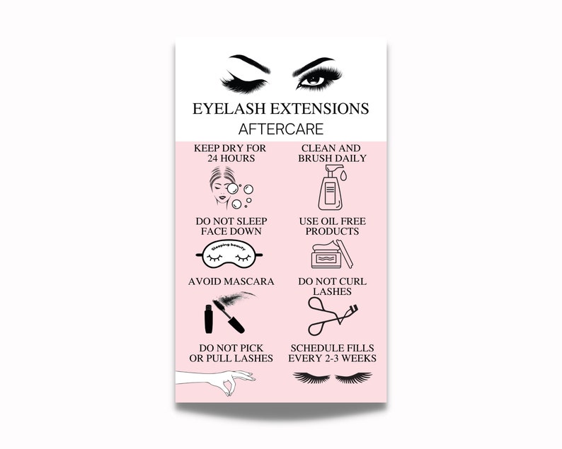 Eyelash Extensions Aftercare Card Eyelash Care Instructions | Etsy