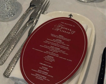 Luxury Oval Menu Cards, Printed Baptism Menu, Christening Menu Card, Wedding Menu, Elegant Event Menu, 125x185mm One-Sided Printed Menus