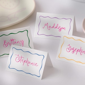 Printed Tent Place Cards Rectangle Minimalist , Curvy Place Cards Template, Colourful Name Cards, Whimsical Wavy Border, Printed Place Card