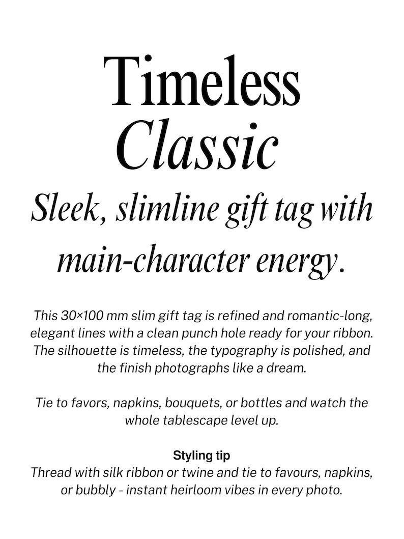 Slim Tag Design Example Luxury Slim Gift Tag – 30×100 Mm Printed With Hole | Elegant Ribbon ...