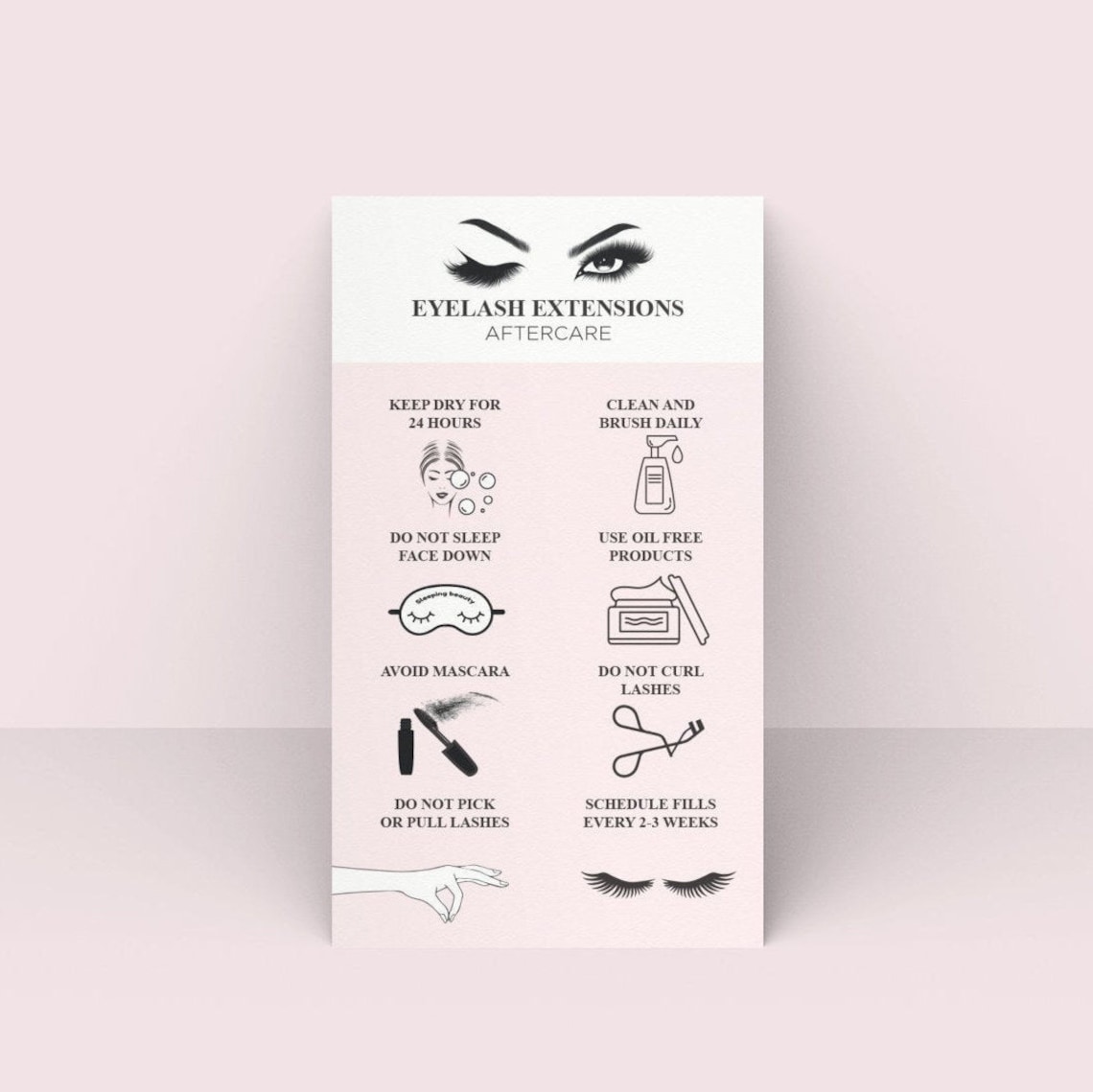 Eyelash Extensions Aftercare Card Eyelash Care Instructions Etsy