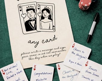 トランプゲストブックポーカーサイン、ウェディングトランプ、ウェディングゲストブック、ピックアカードサイン、即時ダウンロード、100%編集可能なCanvaテンプレート