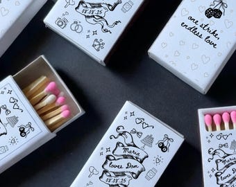 Matchbox Sticker Canva Template, Whimsical Illustrated Custom Matchbox Label Favors Template,Match Box Sticker Template