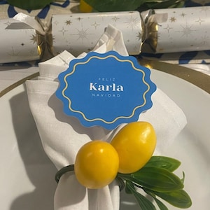 Circular Wavy Place Cards Round Scalloped Edge, Wedding or Bridal shower Wavy Edge name card, Yellow Card Coasters | Modern Round Place card
