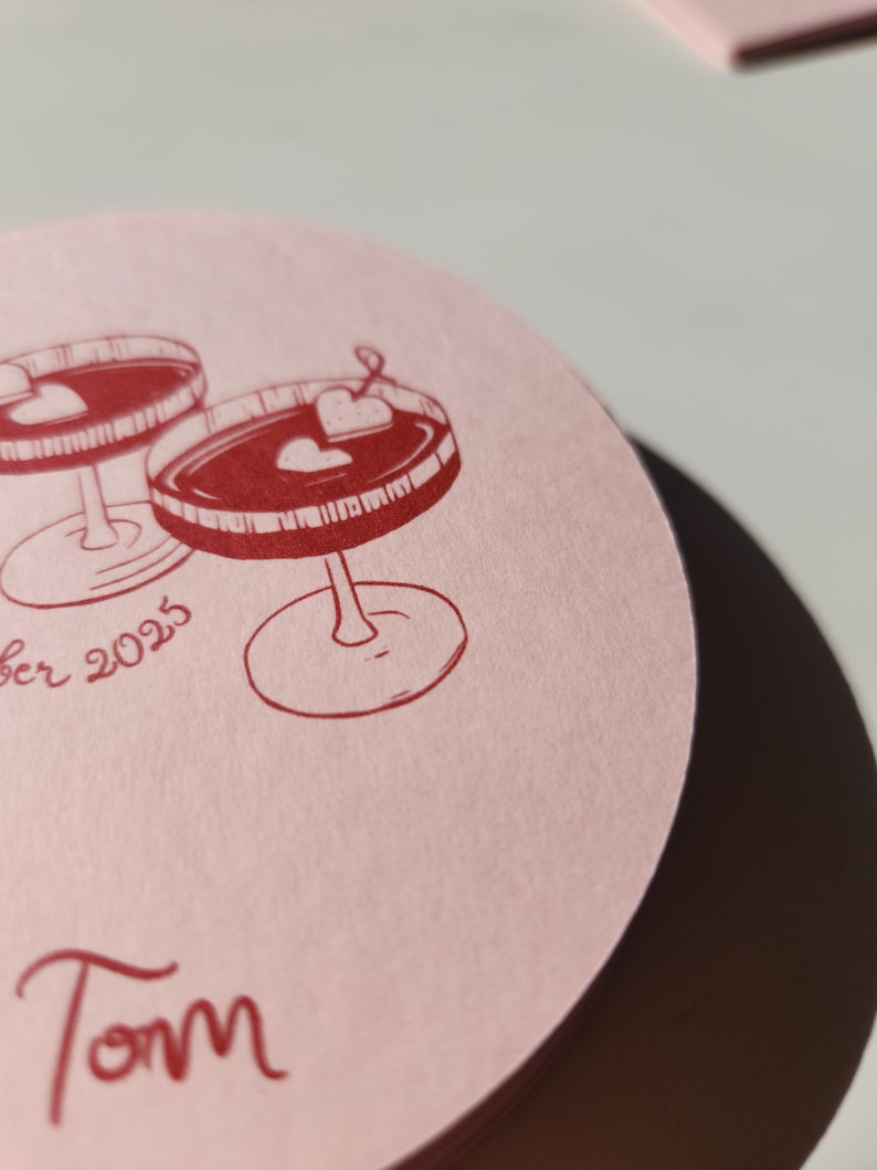 Printed Coasters, Whimsical Martini Red Wedding Love Cocktail Coasters ...