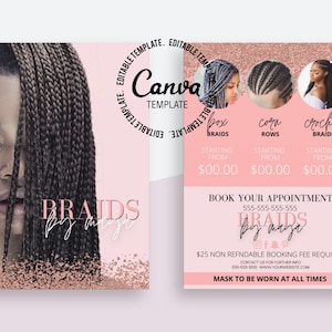 Hair Braiding Flyer Hair Salon Flyer Canva Template Hair - Etsy