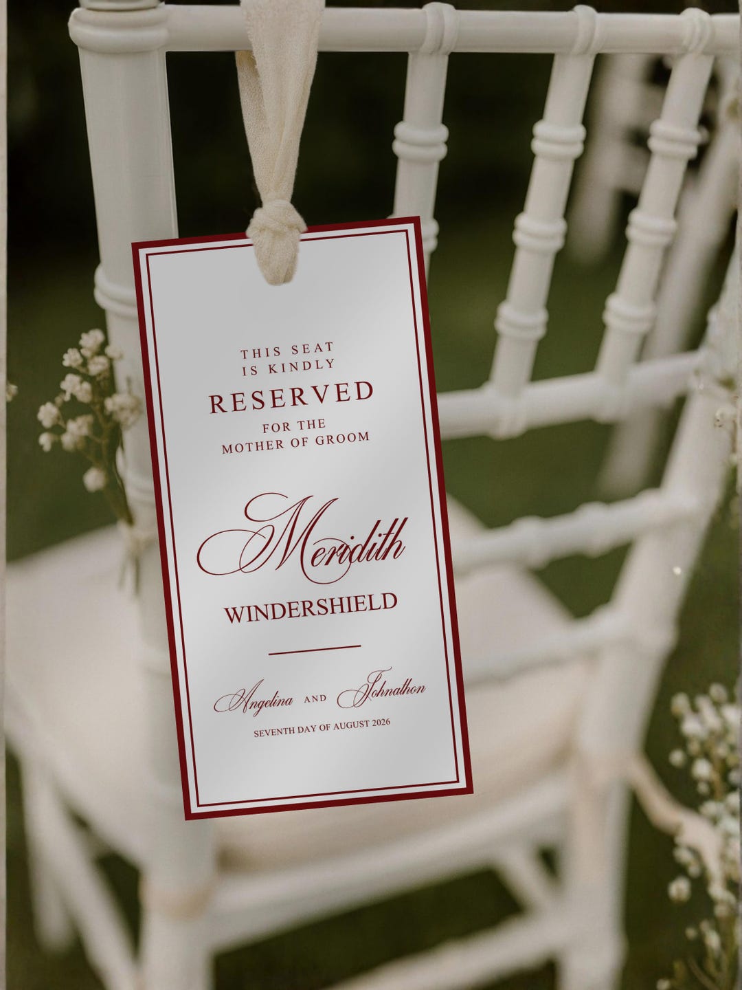 Reserved Chair Tag Template, Wedding Ceremony Tag, Editable Canva Tag ...