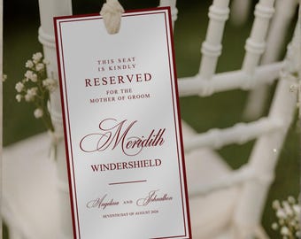 予約席タグテンプレート、結婚式タグ、編集可能なCanvaタグ、式典予約サイン、4x8の印刷可能なカードテンプレート