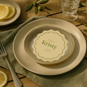 Circular Wavy Place Cards Round Scalloped Edge, Wedding or Bridal shower Wavy Edge name card, Yellow Card Coasters | Modern Round Place card