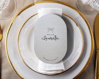 Oval Arch Place Cards, Whimsical Oval Pill Shaped,  Perfect for Baptism, Christening, Bridal Shower, Wedding Place Cards, Bow Place Cards