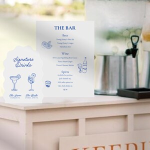 2 x Printed Bar Menu Sign,  Signature Drinks + Bar Sign Wedding Drink Menu, Bar Menu Event Drinks List with Strut  - Engagement Drink Menu