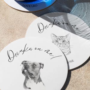 Printed Coasters, Dog Cat Coaster, Pet place card, Pet Portrait Wedding  Pet Wedding Ideas Cat Dog, Favour Drink Coaster Wedding