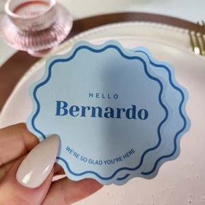 Circular Wavy Place Cards Round Scalloped Edge, Wedding or Bridal shower Wavy Edge name card, Yellow Card Coasters | Modern Round Place card