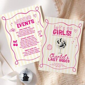 Last Rodeo Bachelorette Itinerary Template Bachelorette Weekend Invite Template, Cowgirl Disco Bachelorette, Western Canva Template